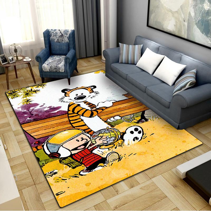 Tappeto Calvin e Hobbes per Soggiorno Camera da Letto Casa Decorazione Divano, Tappetino Antiscivolo per Giochi Bambini