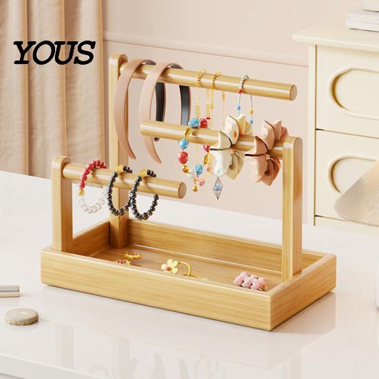 Space Saving Desktop Organizer Wooden Headband Holder Stand, Hair Accessories Tray for Hairbands, Scrunchies, Stand Ties, Bows & Clips, Jewelry