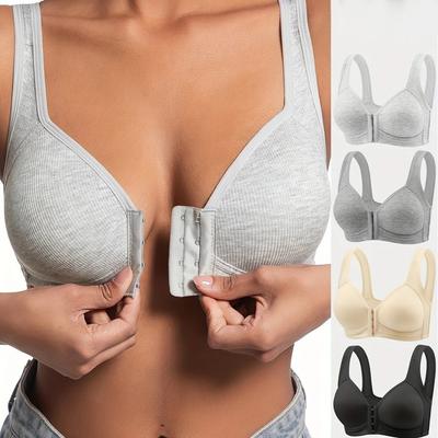Soutien-gorge pour femmes sans armatures à fermeture avant couleur unie couverture complète bonnets 3D plus attentionné pour les sous-vêtements individuels d'âge moyen et âgés