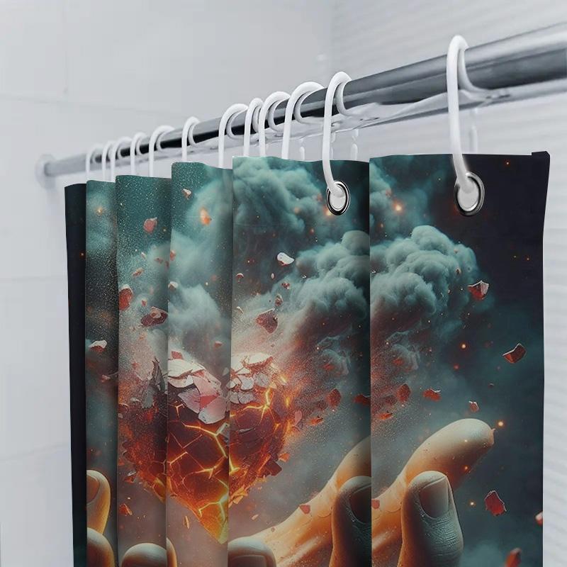 Broken Heart In Flames Waterproof Shower Curtain