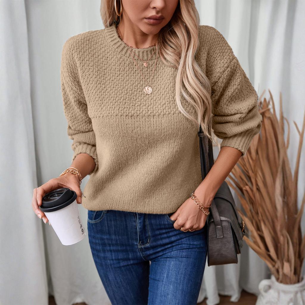 Women's Fashion Casual Loose Round Neck Pullover Knitted Long Sleeve Sweater