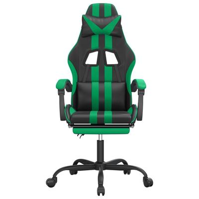 Gaming Chair with Footrest Swivel Black & Green PU Leather