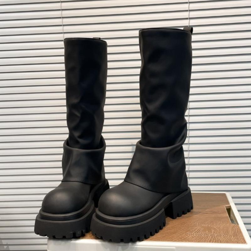 Fashion Women High Boots Platform Chunky Ankle Boots Pleated Designer 2025 Winter New Shoes Knee High Chelsea Goth Fashion Botas Mujer