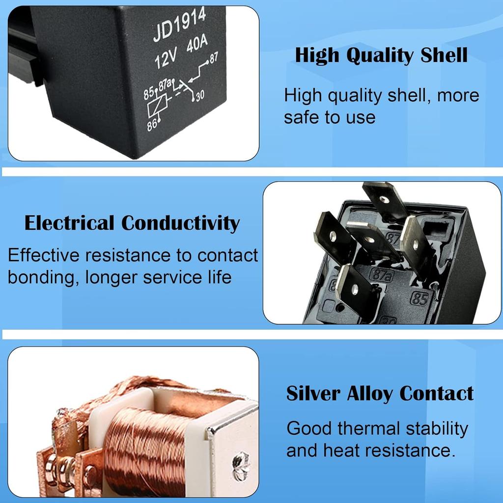 5er-Pack 5-Pin 12V Relais mit Kabelbaum, 40A 12-Volt-Relais Kfz-Relais mit Sockel und Kabelbaum, SPDT-Relaisschalter für Auto LKW