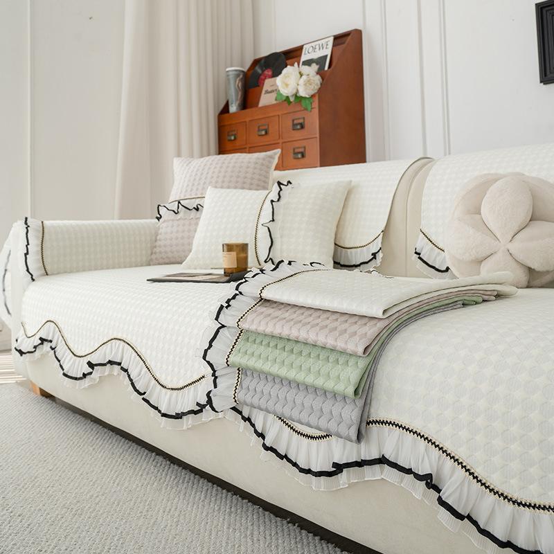 New Summer Cool Ice Silk Sofa Cushion High-End Skirt Special-Shaped Seat Cushion Straight Row Sofa Mat Cover Cloth
