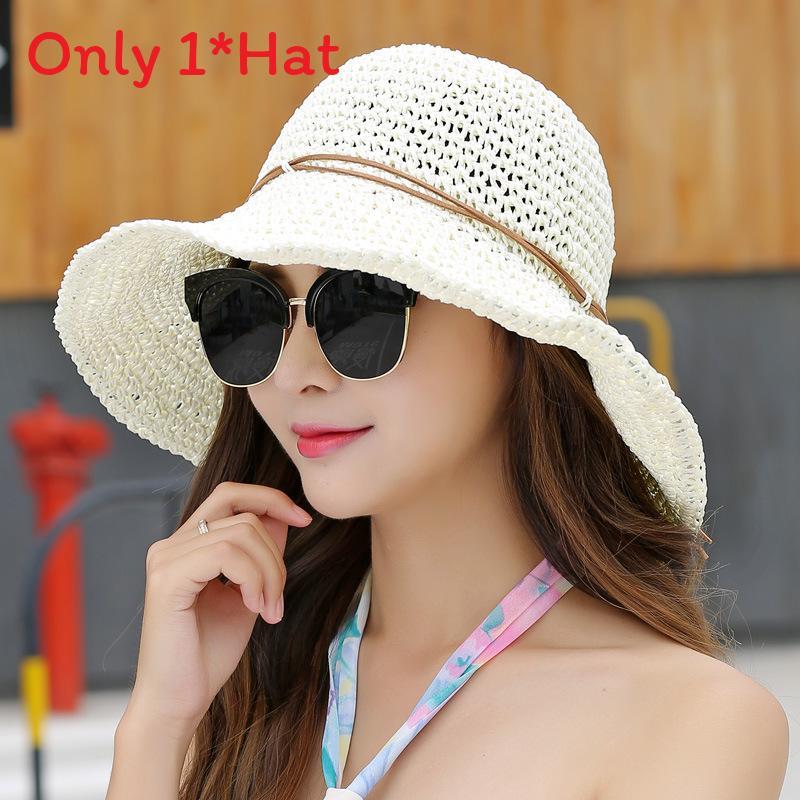 Handwoven Straw Hat For Women With Large Brim Summer Sunshade Foldable Sun Hat For Beach And Outdoor Use