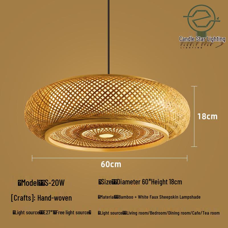Zen Style Bamboo Rattan Pendant Light for Tea Rooms and Restaurants