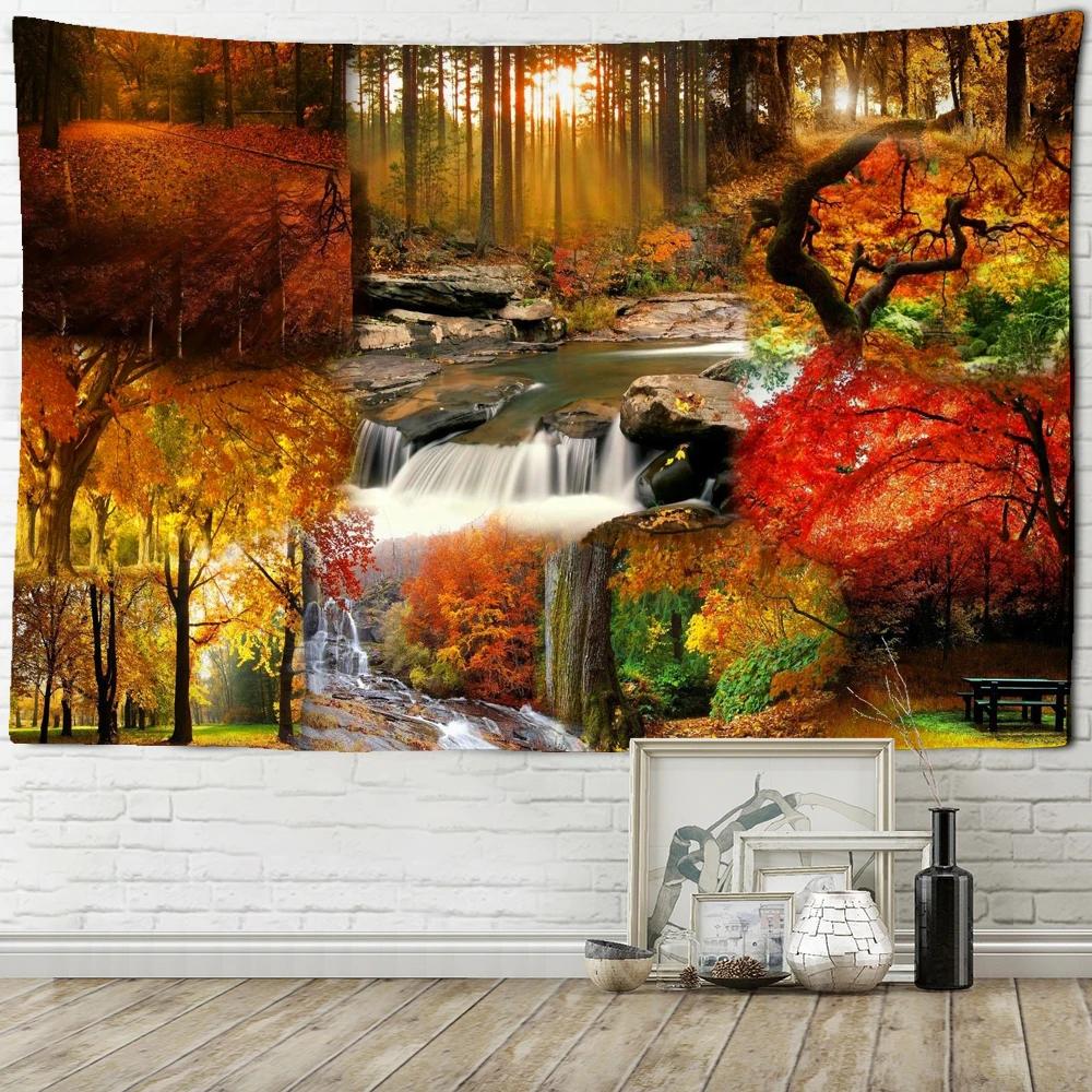 Beautifulautumn Nature Landscape Wall Tapestry Birch Liquidambar Tree Forest Cloth Tapestries Hippie Mandala