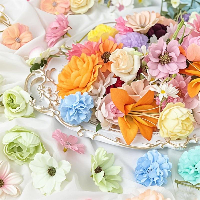 20/52Pcs Random Mix Artificial Flowers Silk Fake Rose Peony Flowers Heads for Home Room Wedding Decor DIY Craft Gifts Accessory