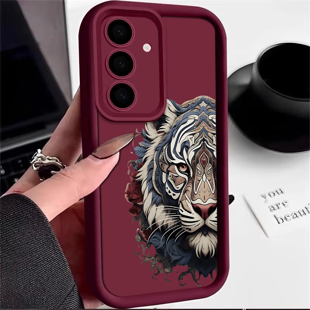Tiger Head Phone Case For Samsung Galaxy S25 S22 S21 S24 S20 S23 FE Note 20 Plus Ultra A35 A15 A25 A55 Silicone Protect Cover