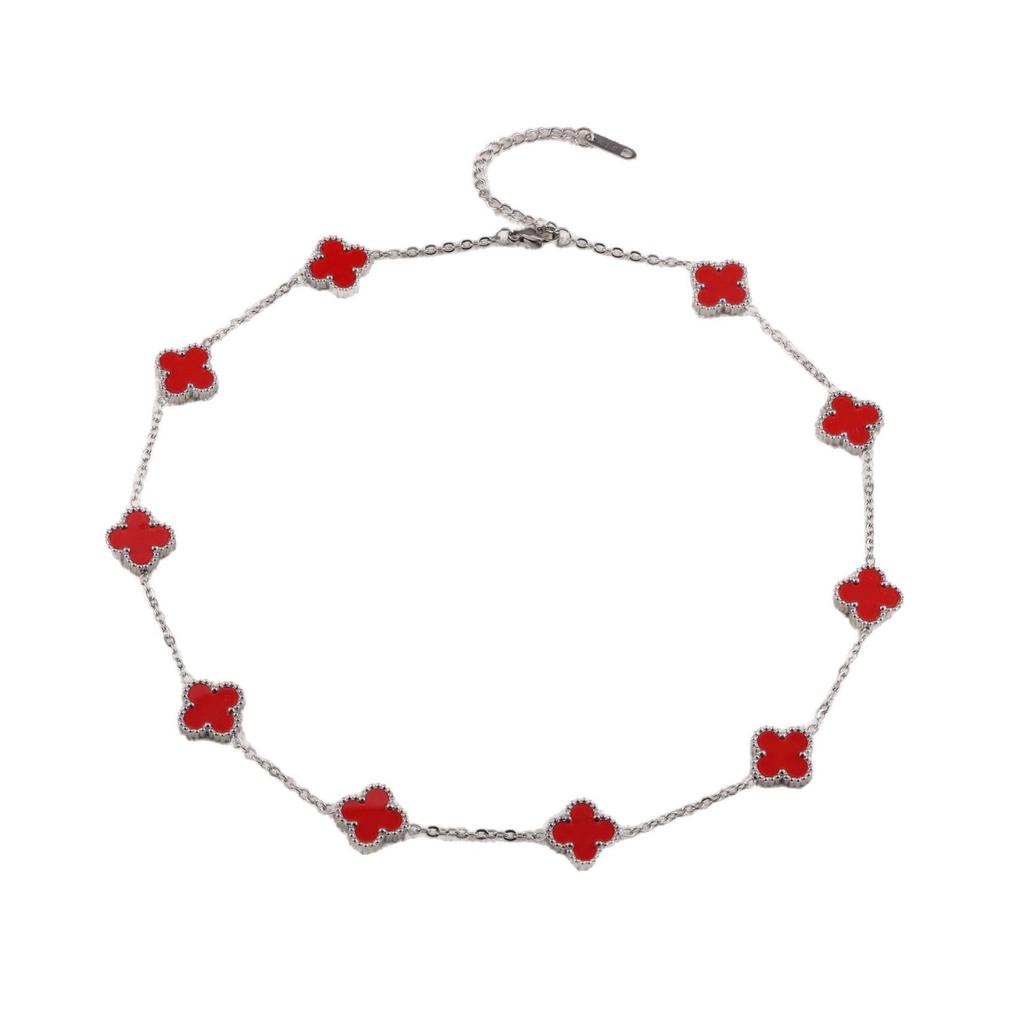 Steel-colored Four-leaf Clover and Ten-flower Necklace Clavicle Chain Fashionable and Non-fading Necklace for Women