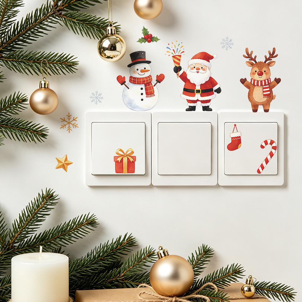 Christmas Santa Cat Switch Plate Wall Sticker Self Adhesive Removable Living Room Bedroom