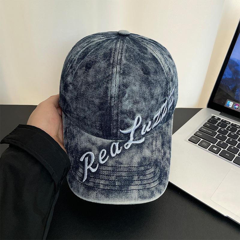 

Trendy brand letter embroidery old baseball cap men s summer retro washed cowboy hat big head circumference sunshade cap Soft Top