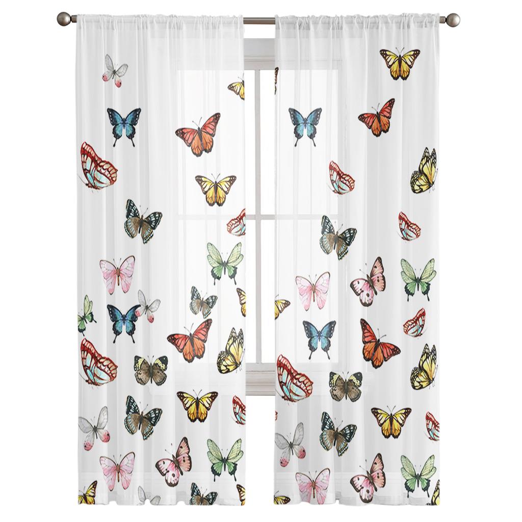 Innen Tüll Vorhänge Schmetterling Farbige Dichte Mädchen Schlafzimmer Exquisite Voile Vorhang Wohnzimmer Küche Chiffon Stoff Vorhänge