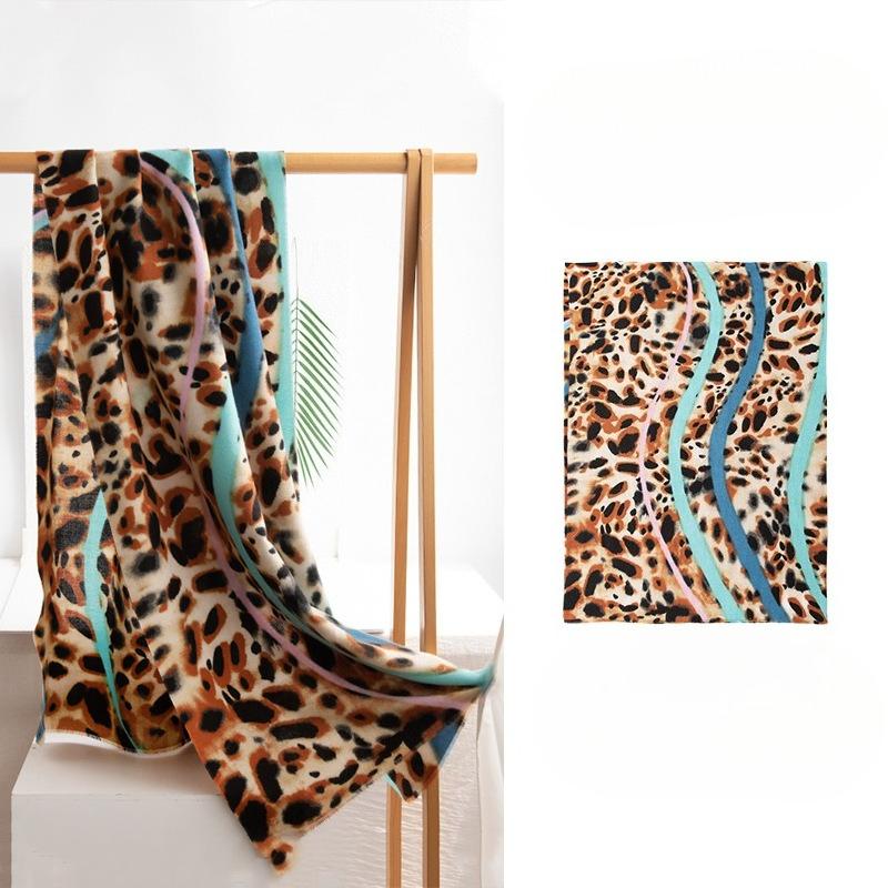 Imitation Cashmere Scarf Women's Autumn and Winter Scarf High End Blue Edge Yellow Brown Leopard Print Versatile Warm Scarf