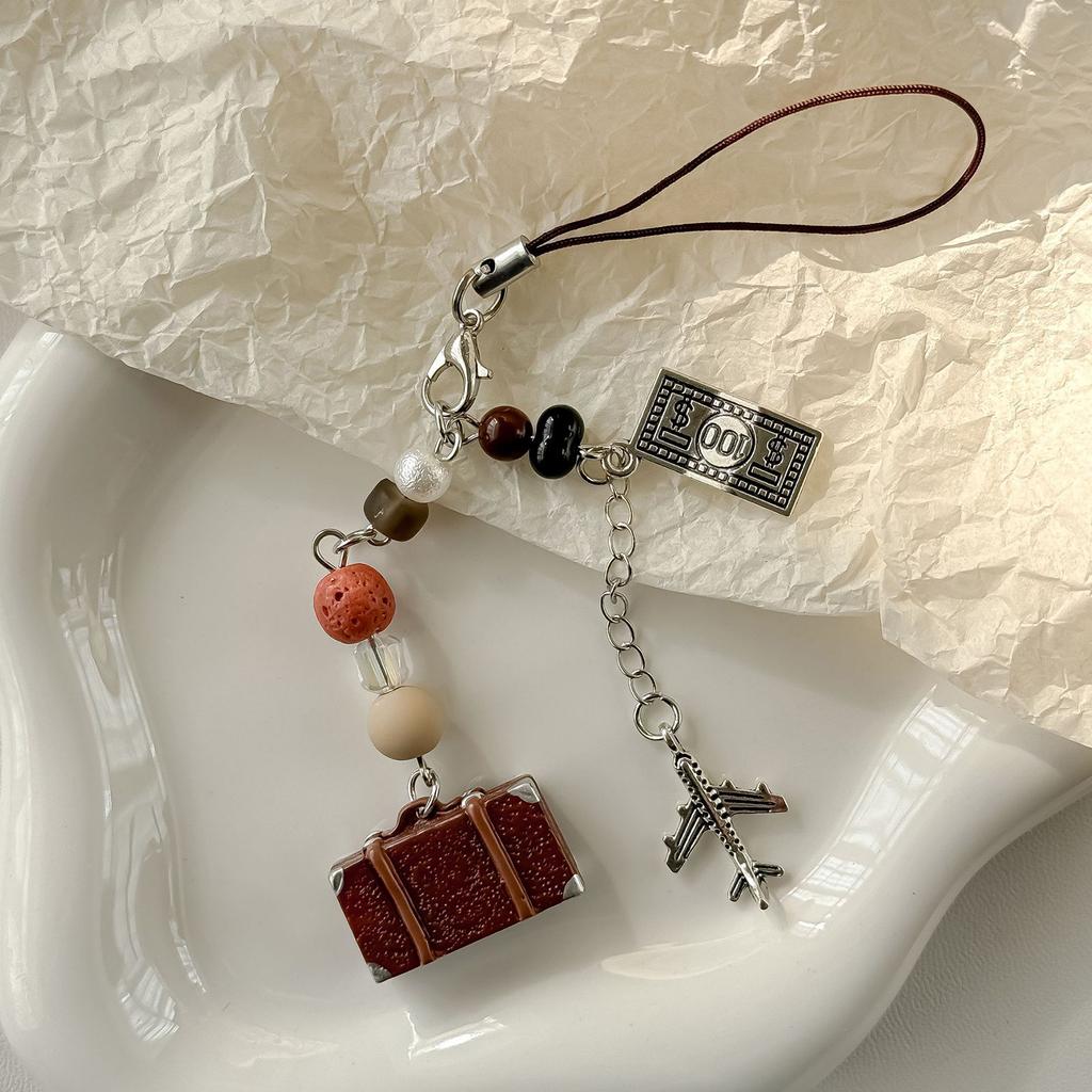Vintage Style Airplane Charm Phone Strap Adjustable Length Suitcase Pendant for Personalized Fashion and Versatile Use
