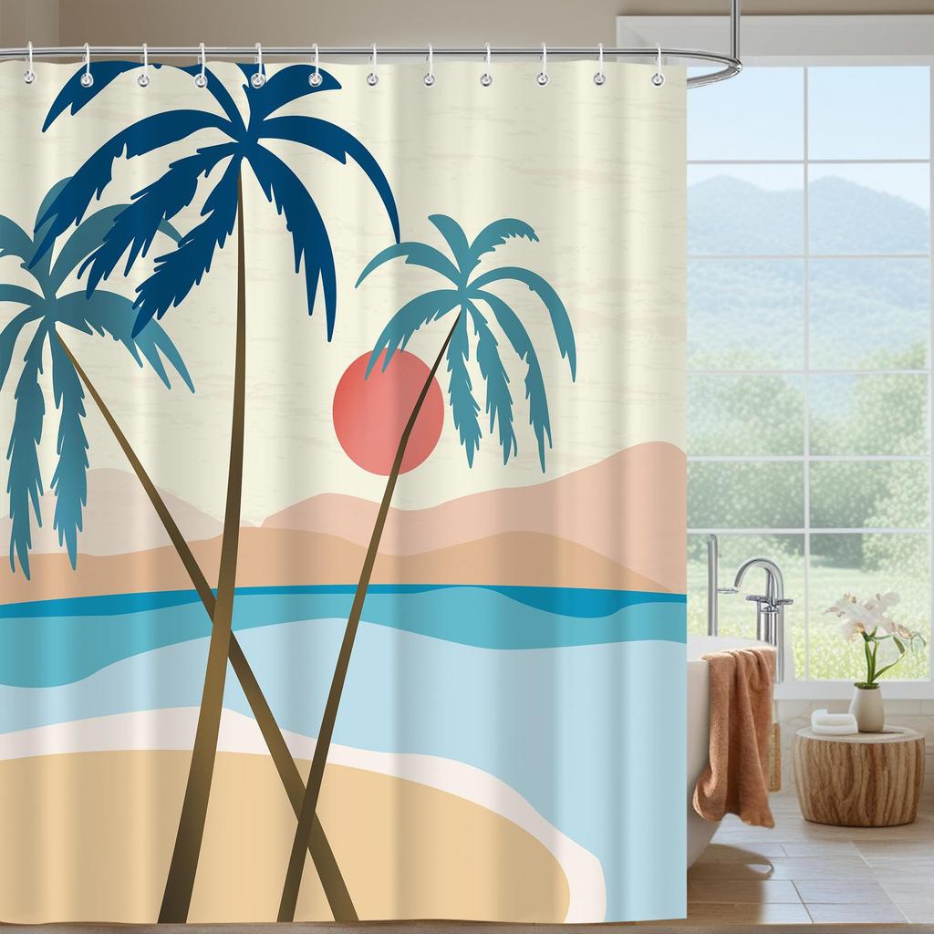 Tropical Shower Curtain Colored Leaves Flower Palm Leaf Hawaiian Plant Bathroom Curtain Tarpaulin Shower Curtain With Hook