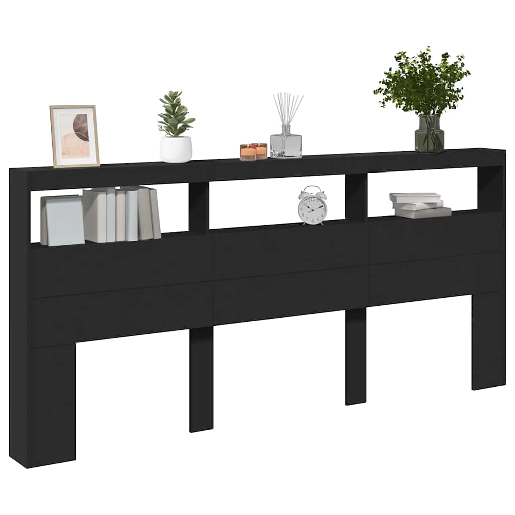 LED Headboard with Shelves Black 220 x 17 x 102 cm