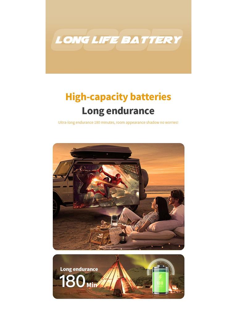 K2 Portable 4K WiFi HD Android Outdoor Mini Projector with Built-in Battery