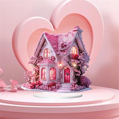 Cabane dans les arbres Saint-Valentin Ornements de bureau en acrylique avec base Décoration plate 2D
