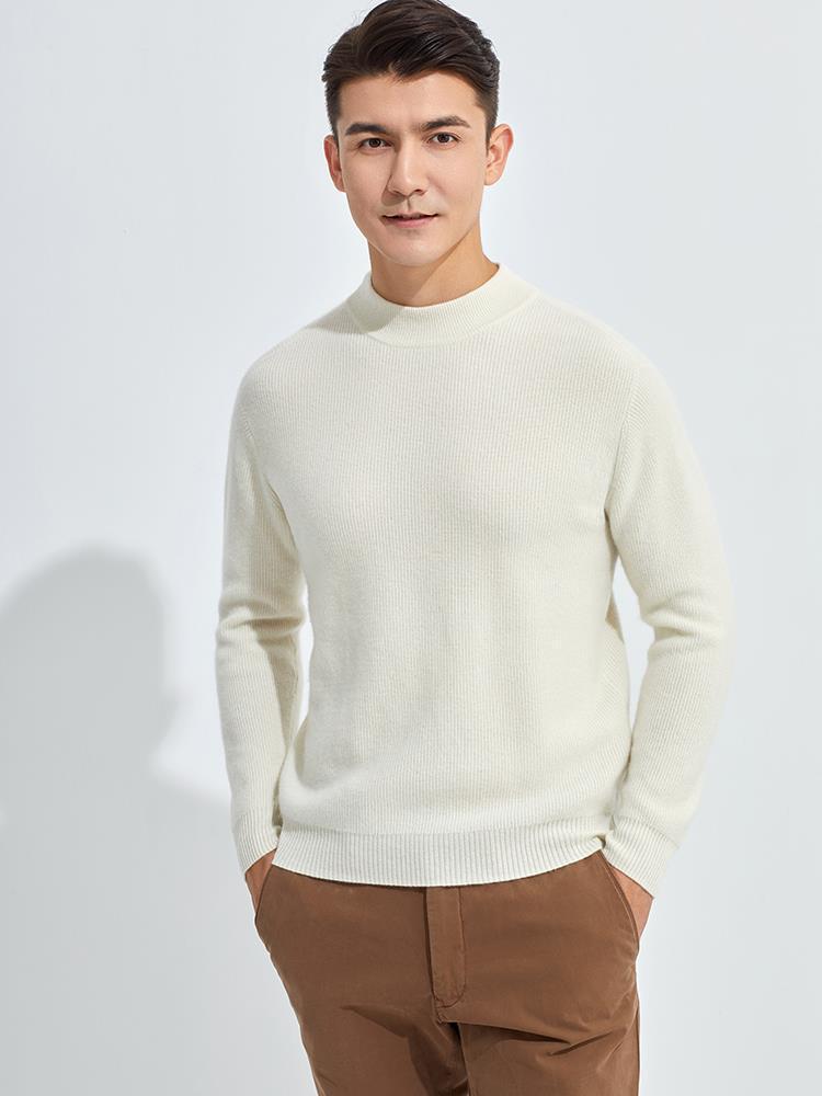 Men's Loose-Fit Semi-High Neck Cashmere Sweater for Autumn/Winter - Business Casual Style