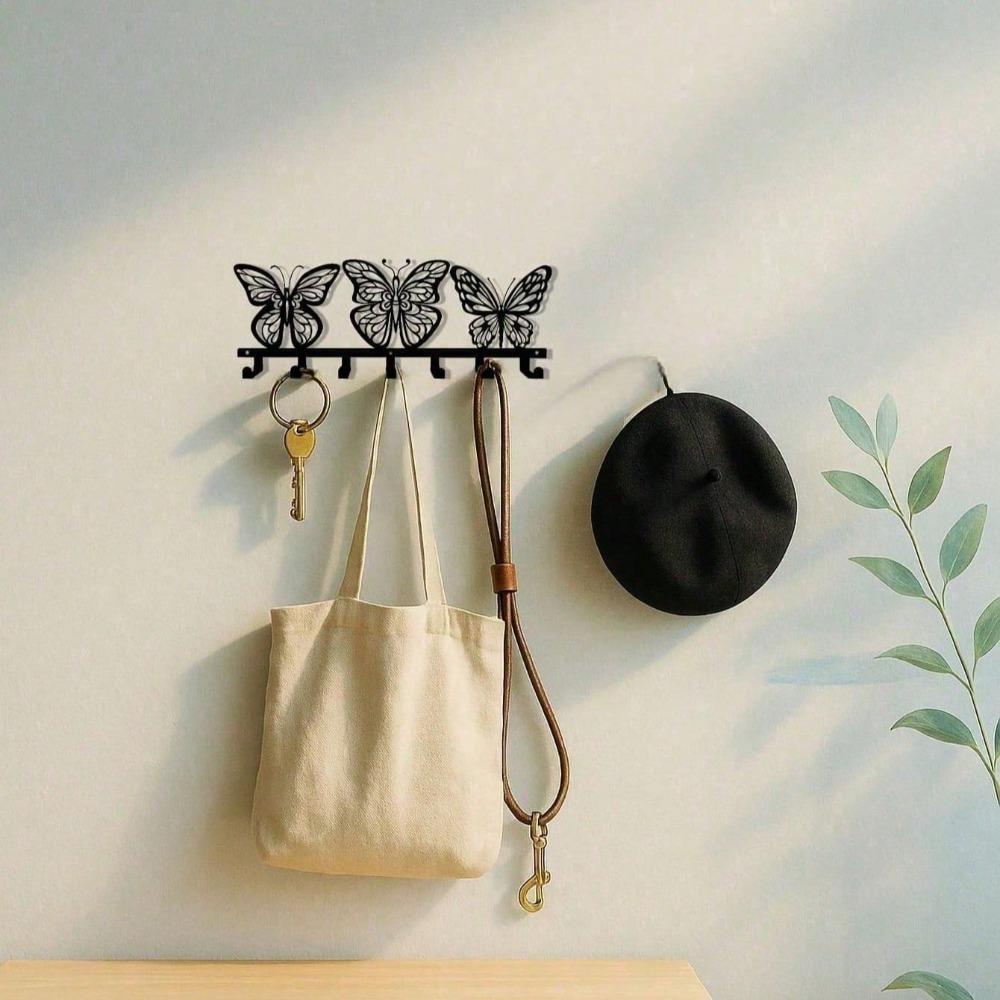 Modern Metal Key Holder Butterfly 7 Hook Key Organizer Wall Decor for Hallway Office Living Room Bathroom Bedroom Storage Housewarming Gift