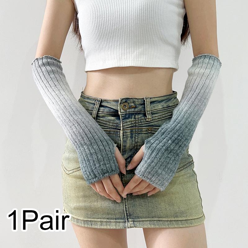 

1 пара нарукавников без пальцев из акрилового волокна, модные согревающие руки, градиентного цвета, вязаные шерстяные нарукавники, длинные перчатки на запястье серый