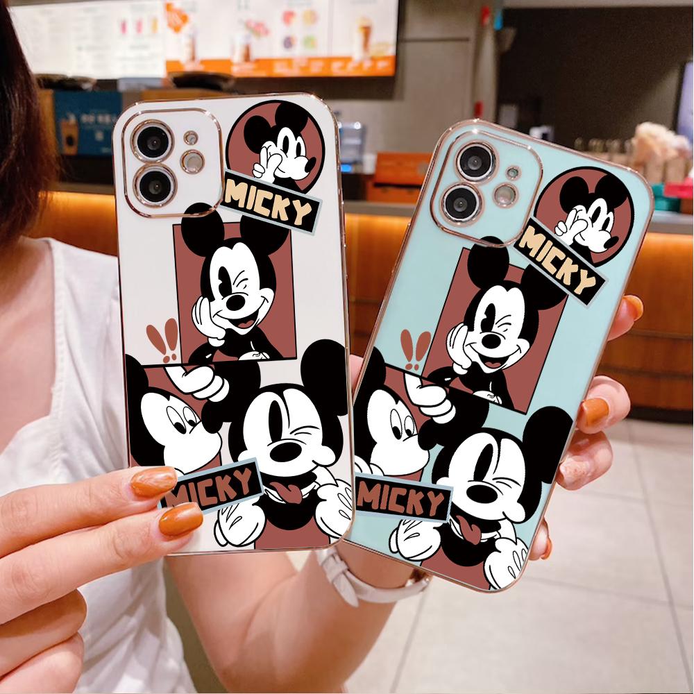 

Мягкий чехол с рисунком Микки Мауса и квадратным краем для телефона с покрытием из ТПУ, роскошный чехол для телефона из ТПУ для OPPO