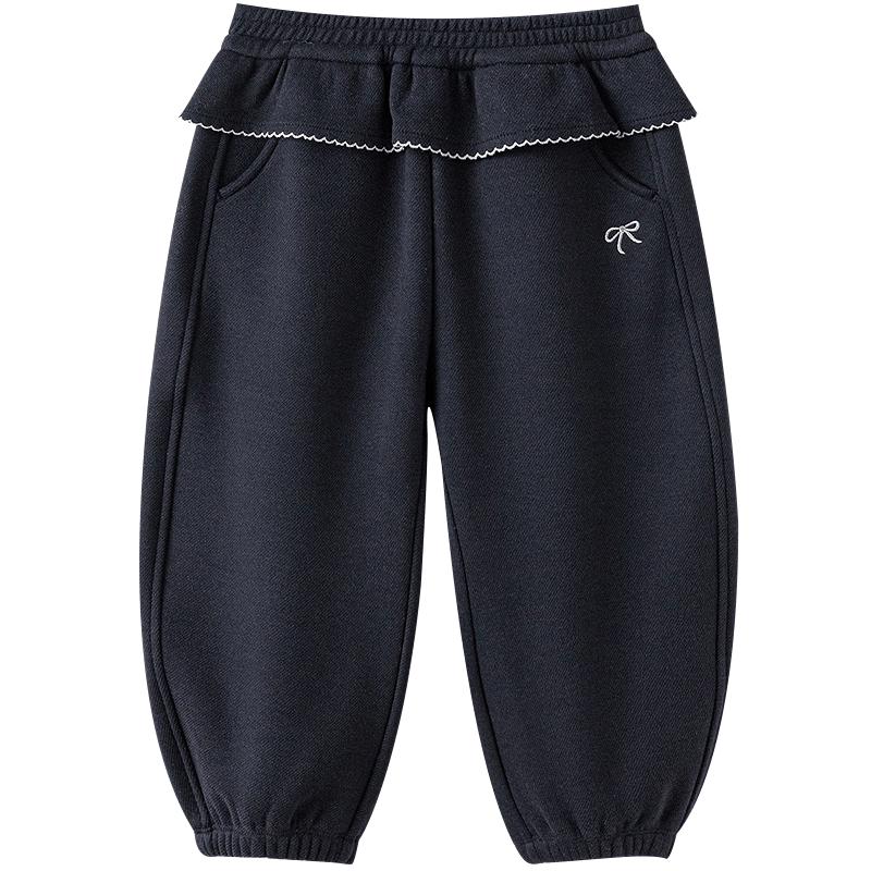 Balabala Girls' Fleece-Lined Butterfly Embroidered Pants