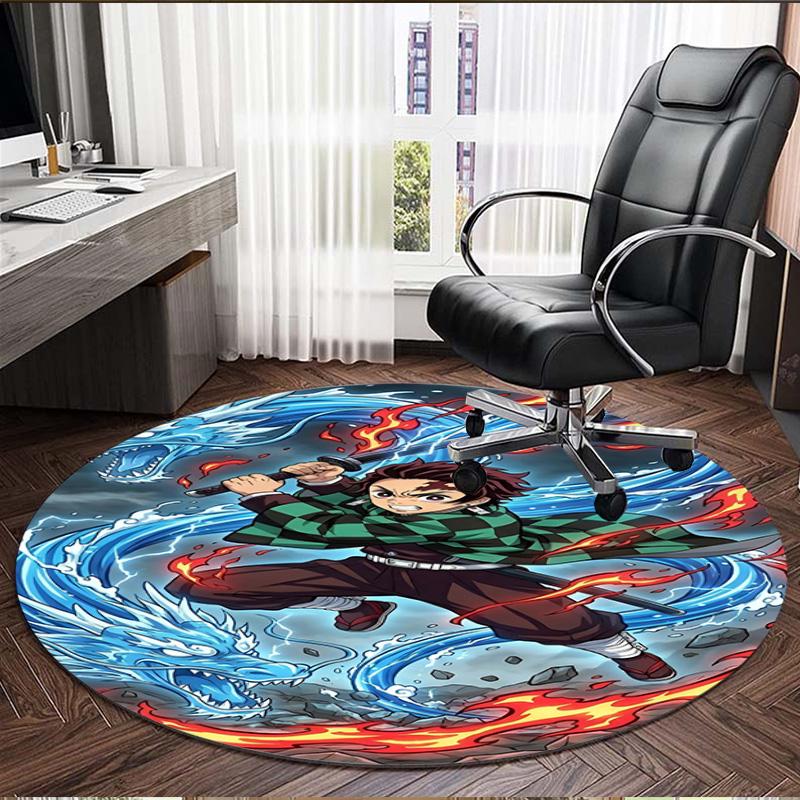 Demon Slayer Print Round Rug, Washable Floor Carpet, For Entryway Dorm Laundry Room Office Study, Home Decor Birthday Christmas Gift
