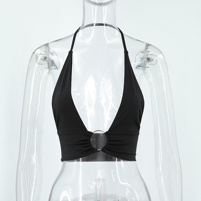 Women Sexy Slim Fit Solid Halter Cropped Cami Top