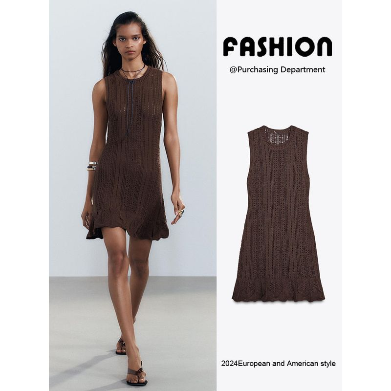 Za2025 Summer New Women clothes Fashion Temperament Minimalist Sleeveless round Neck Knitted dress 6236012 700