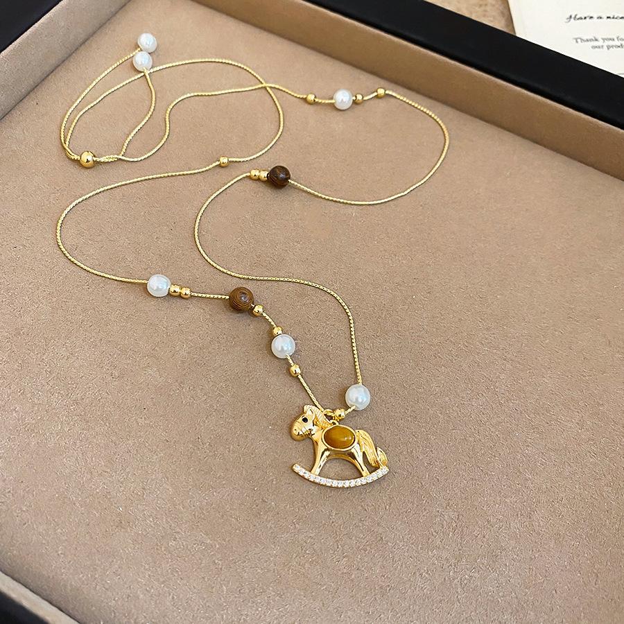 French simple zircon natal year pony pendant necklace accessories women's sweater chain necklace