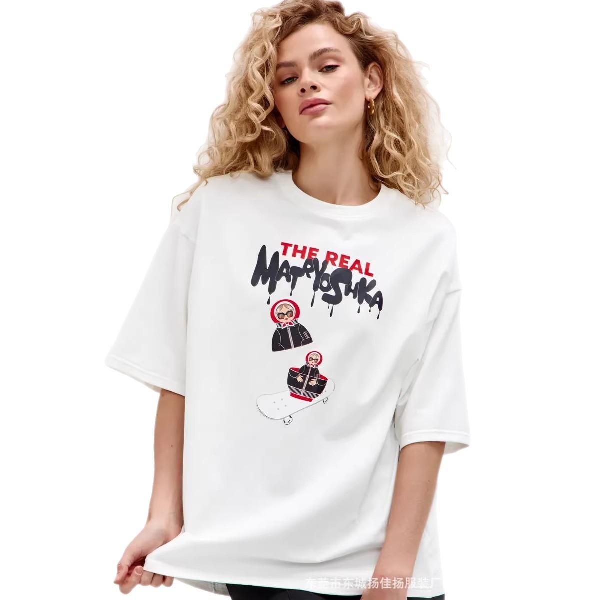 

Crew neck T-shirt, fun matryoshka doll casual top, fashionable and sweet summer T-shirt. XXS