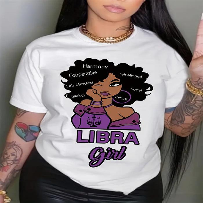 Summer Round Neck Printed Top Fashionable Casual Cute Short Sleeved Women's Pure Cotton T-shirts