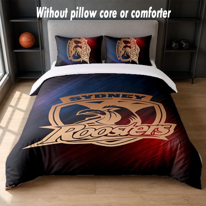 Sydney Roosters Design Bed Bedding Set 1 Duvet Cover + 2 Pillowcases Soft Breathable Household Bed Linens