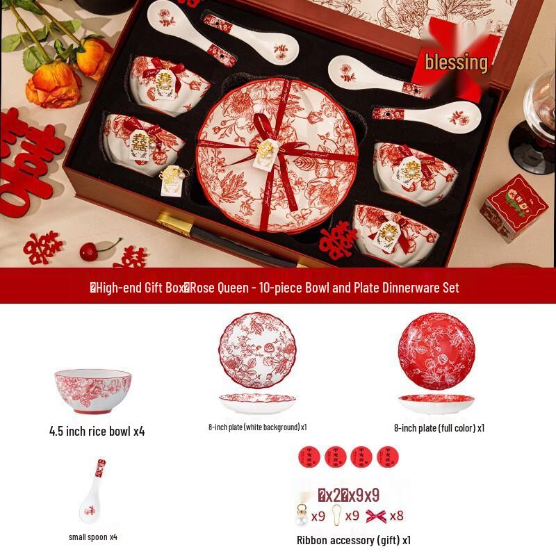 

Elegant European Red Rose Bamboo Fiber Dinnerware Set