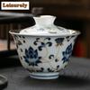 160ml Handamde Gilded Silver Gaiwan Jingdezhen Blue And White Porcelain  Tea Tureen Tea Maker Cover Bowl Teaware Collection Gift