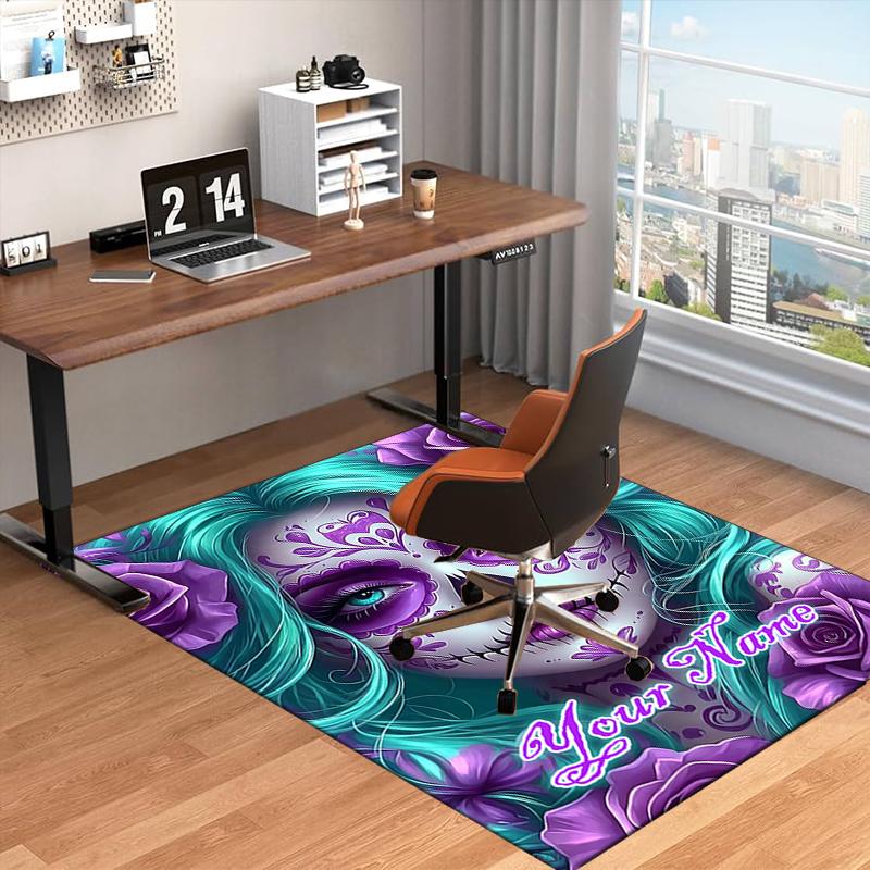 1PC Custom Name Sugar Skull Artwork Theme Floor Mat Ideal for Living Room, Game Rooms, Office, Bedroom, Office Floor Mat , Floor Mats for Home