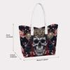 Japanese Samurai Skull Print Tote Bag Casual Large Capacity Shoulder Handbag for Daily Use