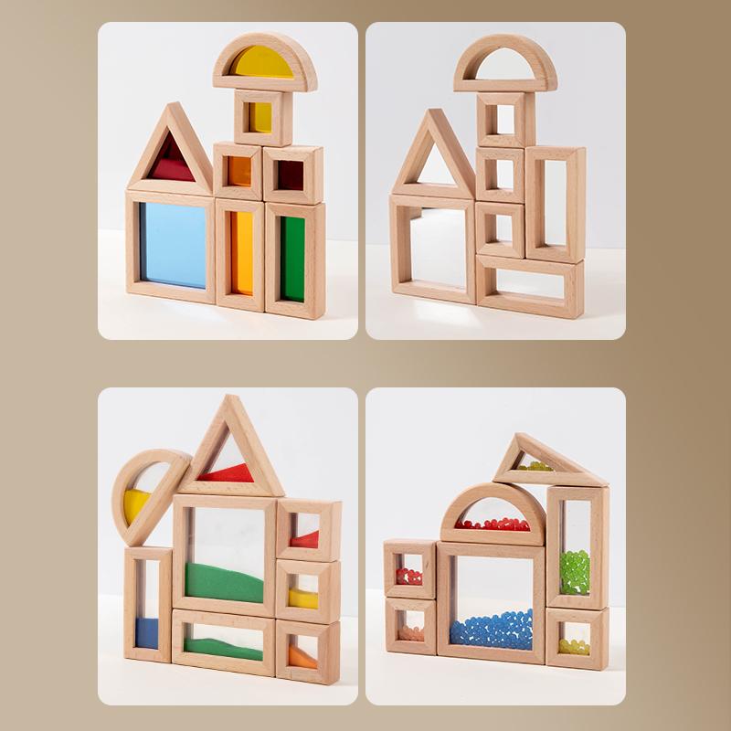 Sensorisches Holzbaustein-Set Acryl Regenbogen Bau-Spielzeug Geeignet Für Kinder-STEM-Lernen Geschenk Regenbogen Stapelbaustein-Spiel