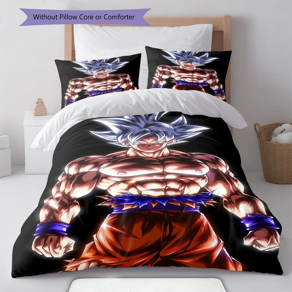 Son Goku Pattern Bedding,Quilt Set Quilt Cover Pillowcase Home Birthday Gift (1 * Duvet Cover + 2 * Pillowcase, Without Core)