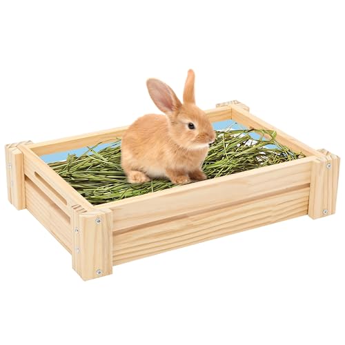 ohbien Rabbit Hay Bowl, Timothy Hay Bowl, Wooden, Assembled Hay Feeder for Small Animals, Guinea Pigs, Chinchillas, and Ferrets, Multi-Functional Food