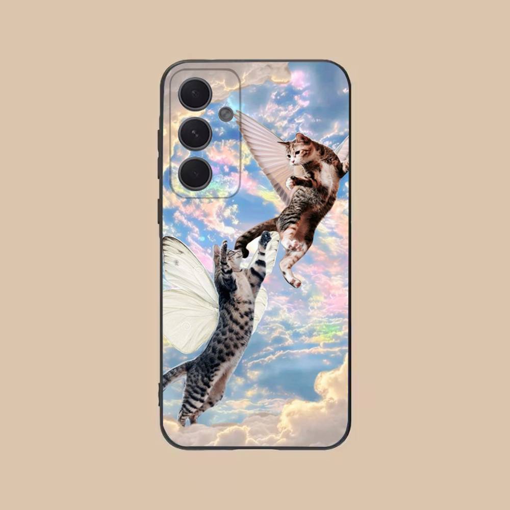 

Funny Cute Cat Phone Case For Samsung S25,24,21,22,23,20,S30,Ultra,Plus,Fe,Lite,Note,5G Black Cover SamsungS25