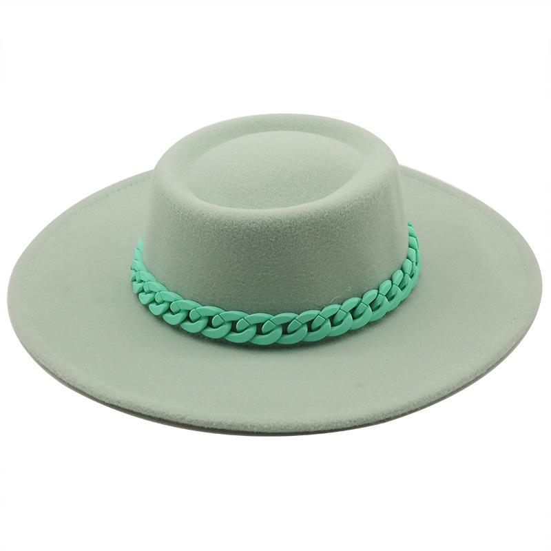 New autumn and winter wool.cm color fashionable chain big brim jazz top hat felt hat