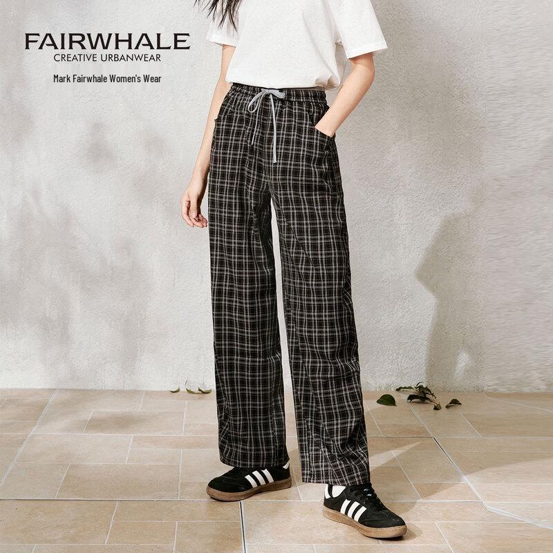 Mark Fairwhale Women's Vintage Plaid High-Waist Wide-Leg Casual Pants