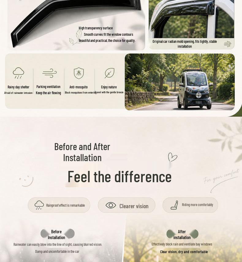 Electric Tricycle Rain Visor for Dongwei Q3: Four-Wheeled Vehicle Window Guard & Water Deflector Accessories.