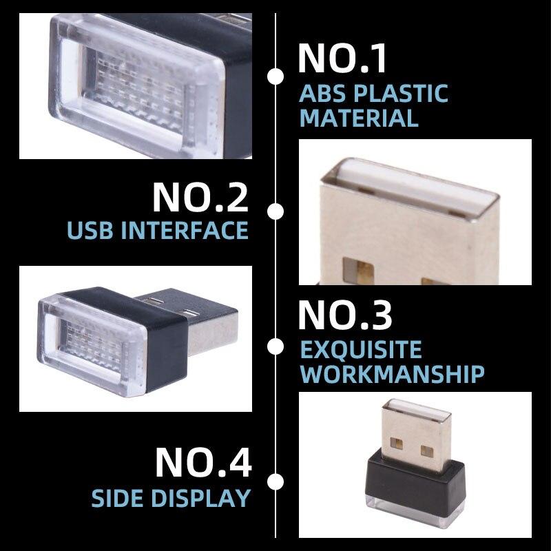 4x Mini USB LED Lumières d'Ambiance de Voiture Lampe Décorative Bleu et Rouge Violet Blanc Lumière Intérieure PC Portable Prise