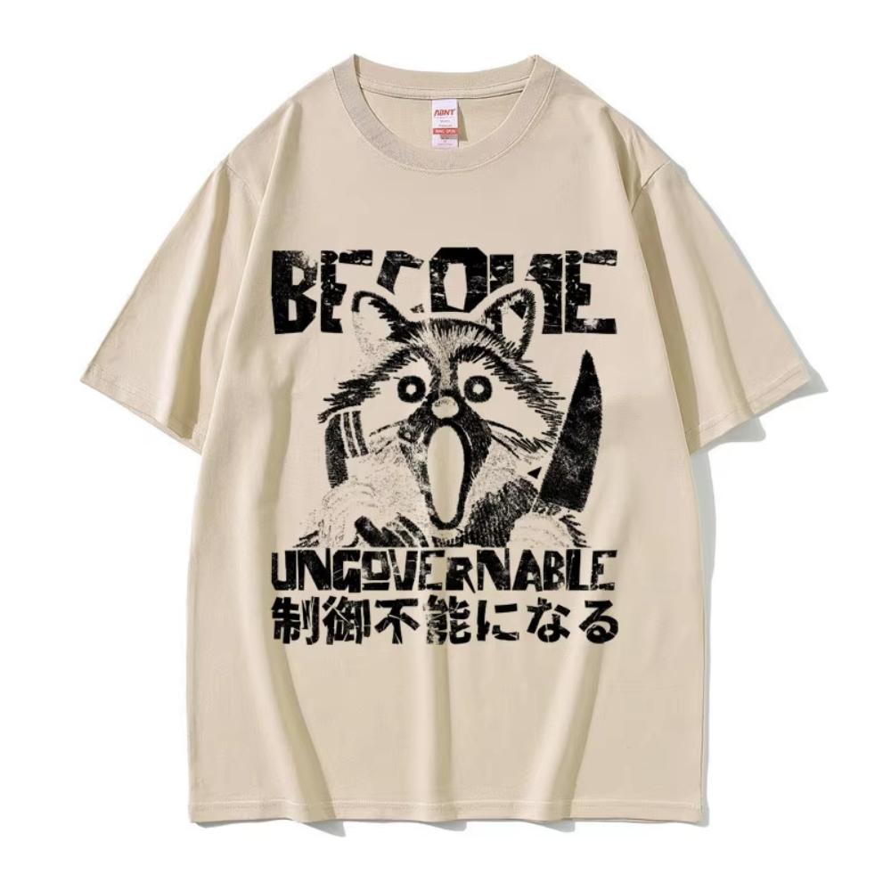 Become Ungovernable Graphic Tshirts Funny Japanese Style Amazed Raccoon Meme T Shirt Unisex Women Cotton High Quality T Shirt Tops