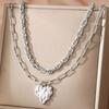 Stainless Steel Necklace Irregular Heart Two Layers Stacked Collarbone Chain Women's Fashion Light Luxury High Jewelry Party